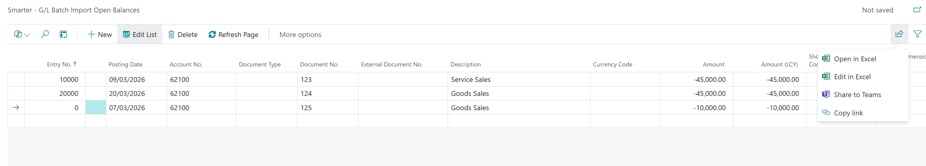 The image displays a spreadsheet with various accounting entries, including account numbers, document types, descriptions, and amounts in different currencies.
AI-generated content may be incorrect.